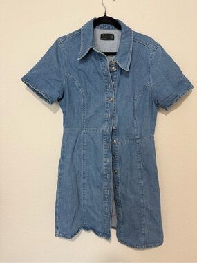 ASOS Short-Sleeve Button-Front Denim Dress - Light Blue